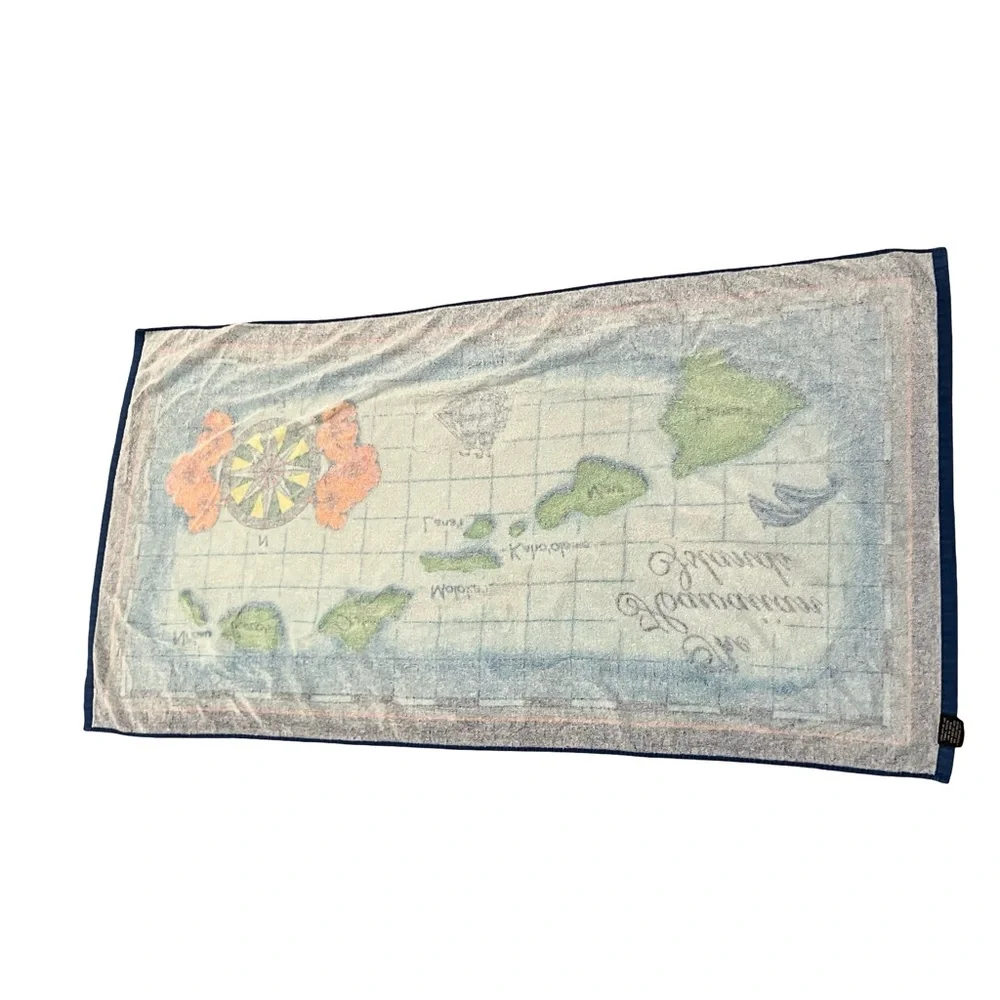 Hawaiian Islands Blue Beach Towels Pair Couples Vacation Map Bath